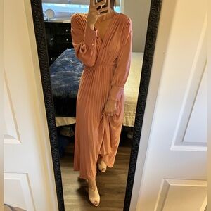 Zara Long Sleeve Pleated Coral Dress